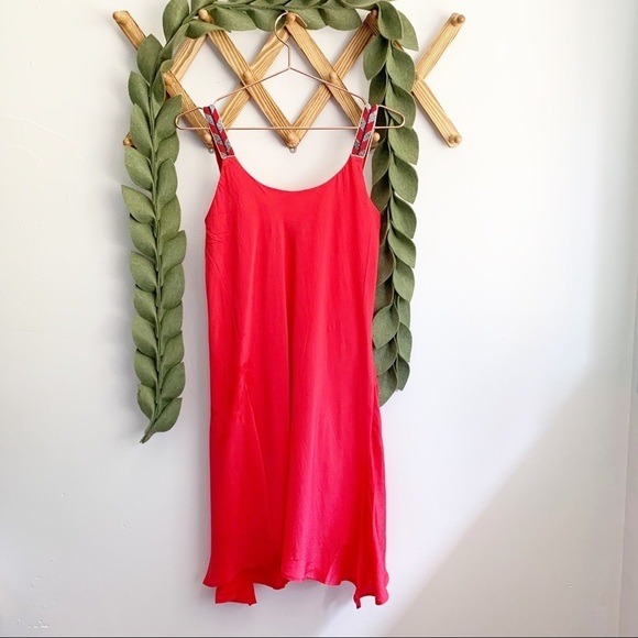 Creative Commune Red Silk Dress with Beading - Picture 1 of 6